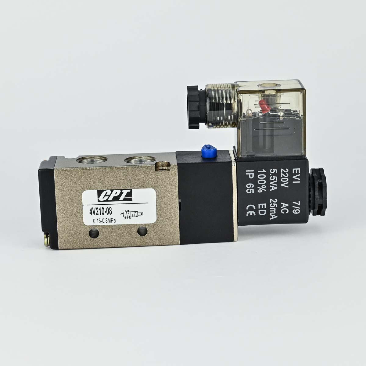 SOLENOID VALVE SINGLE 5/2 1/4" WITH 220 VAC COIL & ADAPTOR CPT