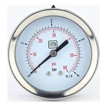 Pressure Gauge 0-4 BAR 2.5" Dial 1/4" BSP Back Connection SS Case Brass Thread Fima