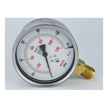 Pressure Gauge 0-120-Mbar 4" Dial 1/2" BSP Bottom Connection SS Case Brass Thread