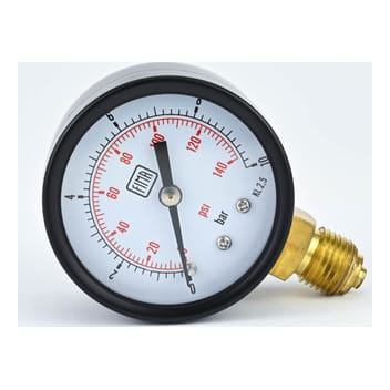 Pressure Gauge 0-10 BAR 2" Dial 1/4" BSP Bottom Connection Black Case Brass Thread Fima