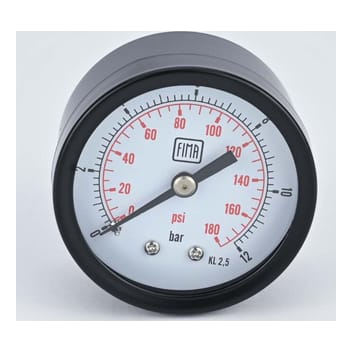 Pressure Gauge 0-12 BAR 2" Dial 1/4" BSP Back Connection Black Case Brass Thread Fima