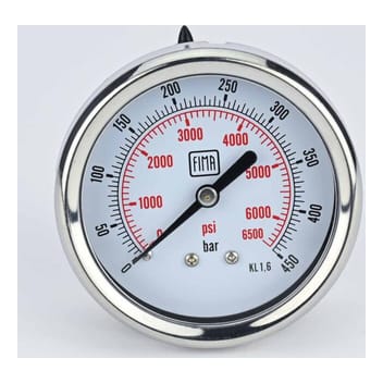 Pressure Gauge 0-450 BAR 2.5" Dial 1/4" BSP Back Connection SS Case Brass Thread Fima