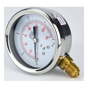 Pressure Gauge 0-10 BAR 2.5" Dial 1/4" BSP Back Connection SS Case Brass Thread Fima
