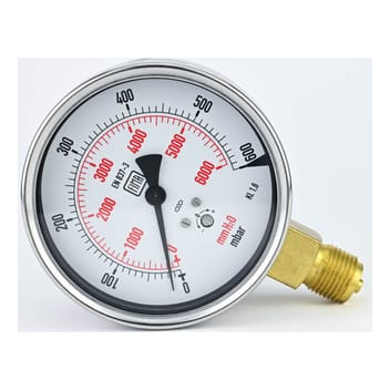 Pressure Gauge 0-600-Mbar 4" Dial 1/2" BSP Bottom Connection SS Case Brass Thread