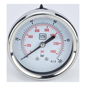 Pressure Gauge 0-100 BAR 2.5" Dial 1/4" BSP Back Connection SS Case Brass Thread Fima