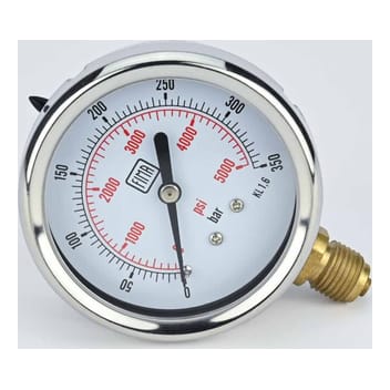 Pressure Gauge 0-350 BAR 2.5" Dial 1/4" BSP Bottom Connection SS Case Brass Thread Fima