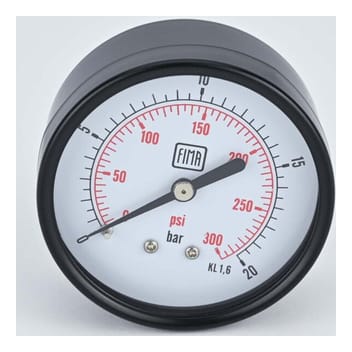 Pressure Gauge 0-20 BAR 2.5" Dial 1/4" BSP Back Connection Black Case Brass Thread Fima