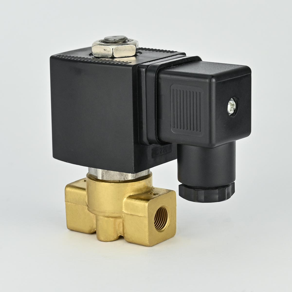 SOLENOID VALVE 2/2 3/8 NC BRASS BODY VITON SEAL HIGH PRESSURE 220 VAC COIL & ADAPTOR COVNA