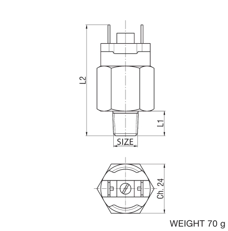 Waircom PRC4 PR Series diaphragm pressure switch with 1 – 10 bar adjusting range, N.C. contact, G 1/4 port, and brass body
