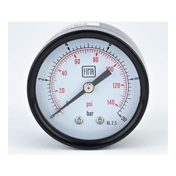 Pressure Gauge 0-10 BAR 2.5" Dial 1/4" BSP Back Connection Black Case Brass Thread Fima