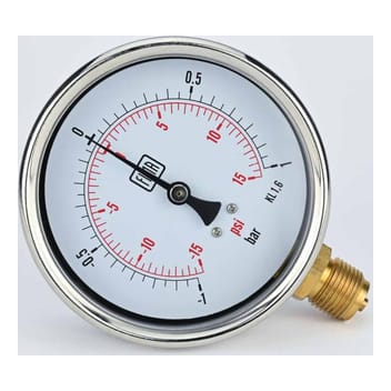 Vacuum Gauge -1 TO 1 BAR 4" Dial 1/2" BSP Bottom Connection SS Case Brass Thread Fima