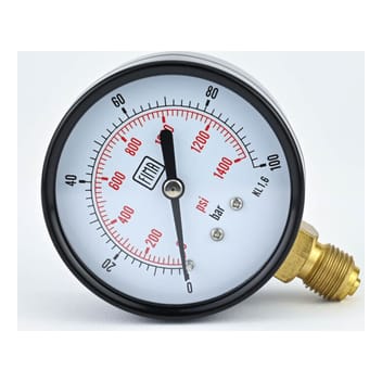 Pressure Gauge 0-100 BAR 2.5" Dial 1/4" BSP Bottom Connection Black Case Brass Thread Fima