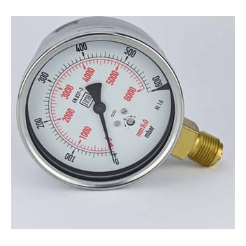 Pressure Gauge 0-60-Mbar 4" Dial 1/2" BSP Bottom Connection SS Body Brass Thread Fima