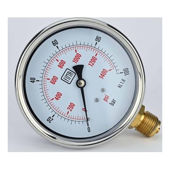 Pressure Gauge 0-100 BAR 4" Dial 1/2" BSP Bottom Connection SS Case Brass Thread Fima