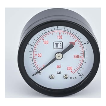 Pressure Gauge 0-20 BAR 2" Dial 1/4" BSP Back Connection Black Case Brass Thread Fima