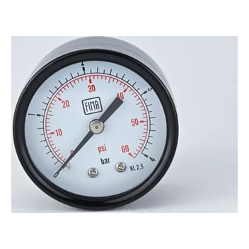 Pressure Gauge 0-4 BAR 2" Dial 1/4" BSP Back Connection Black Case Brass Thread Fima