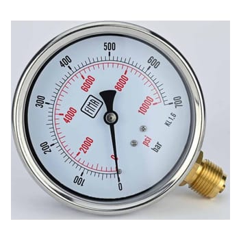 Pressure Gauge 0-700 BAR 4" Dial 1/2" BSP Bottom Connection SS Case Brass Thread Fima