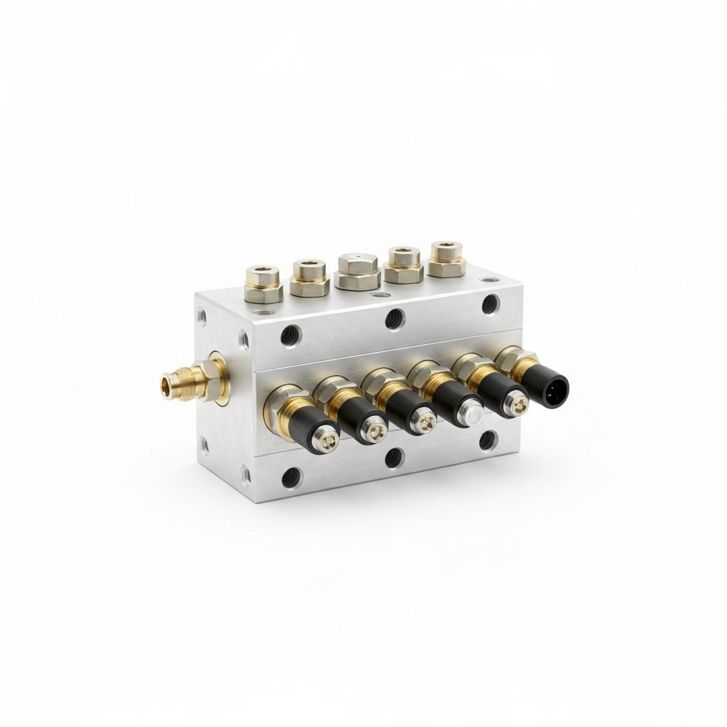 SMC multi-station solenoid valve manifold of the type used in energy-saving pneumatic circuits
